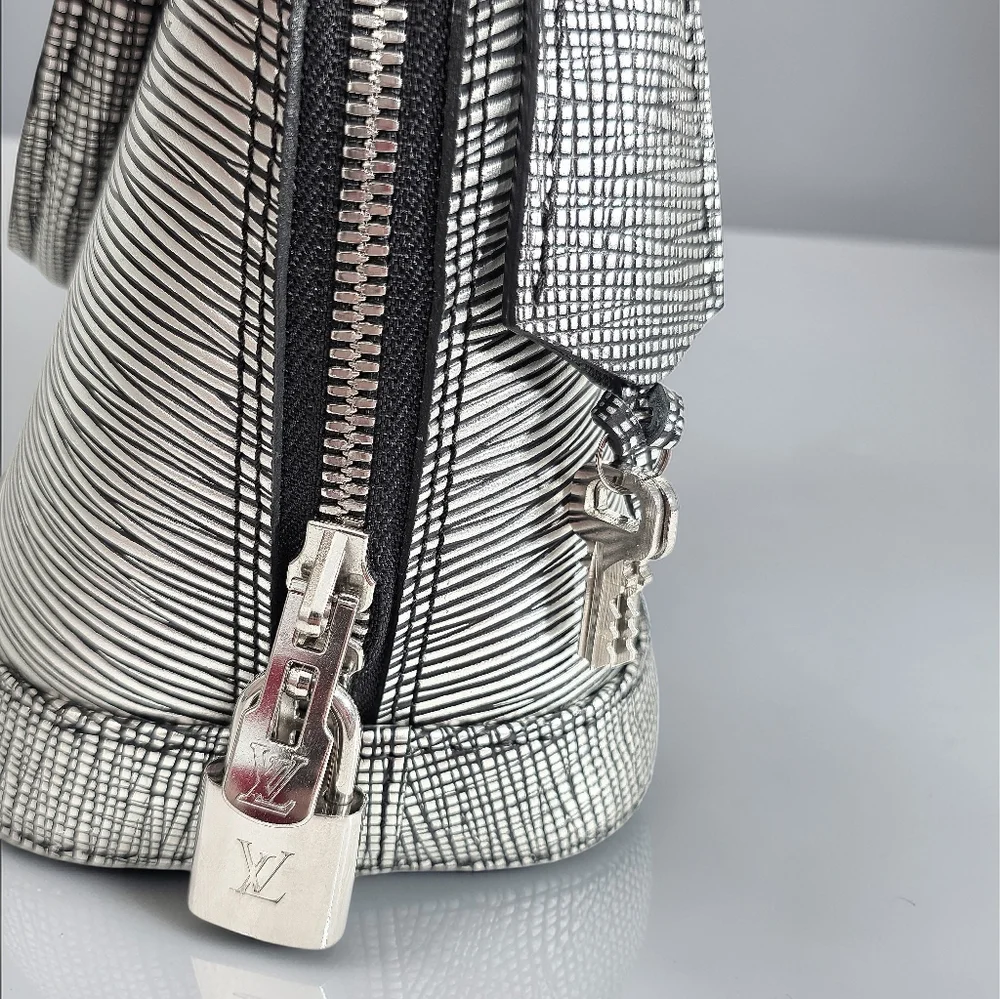 Louis Vuitton Alma BB Epi Leather Metallic Silver Black Crossbody Bag
